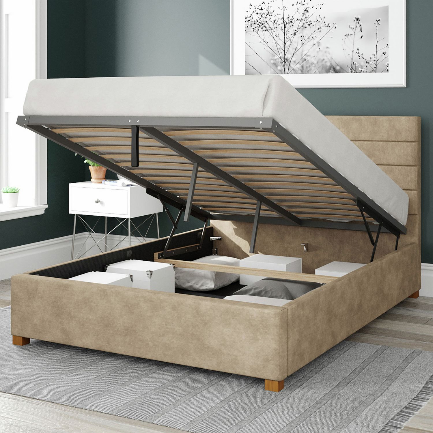 Aspire Double Ottoman Bedframe in Beige - British product