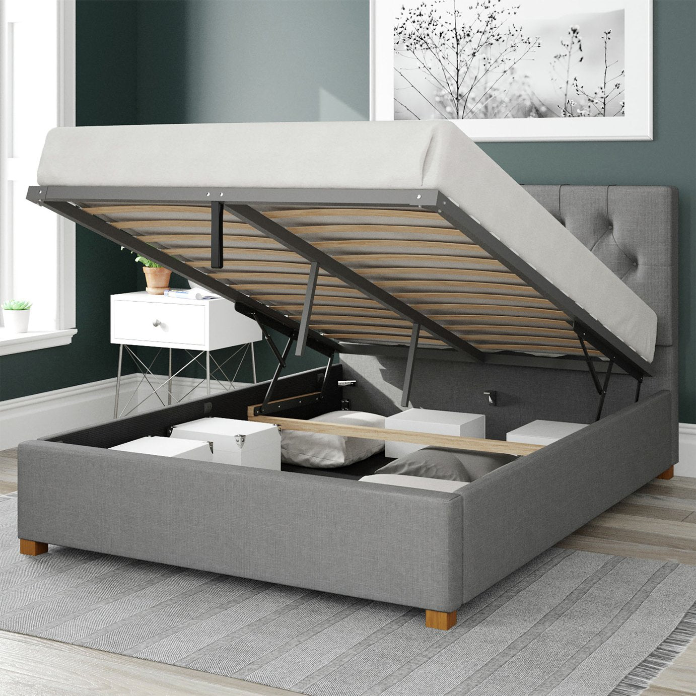 Aspire Superking Ottoman Bed Frame in Grey Linen - British product