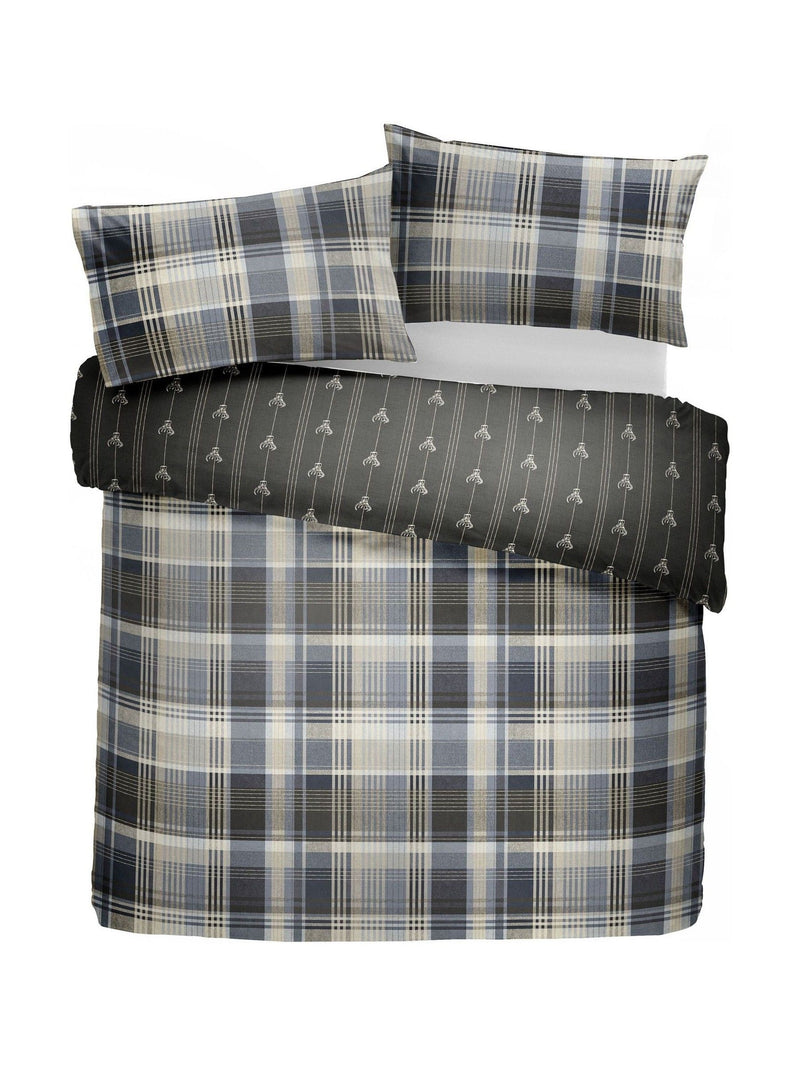 Dreams & Drapes Grey Connolly Check 100% Cotton Duvet Cover and Pillowcase Set
