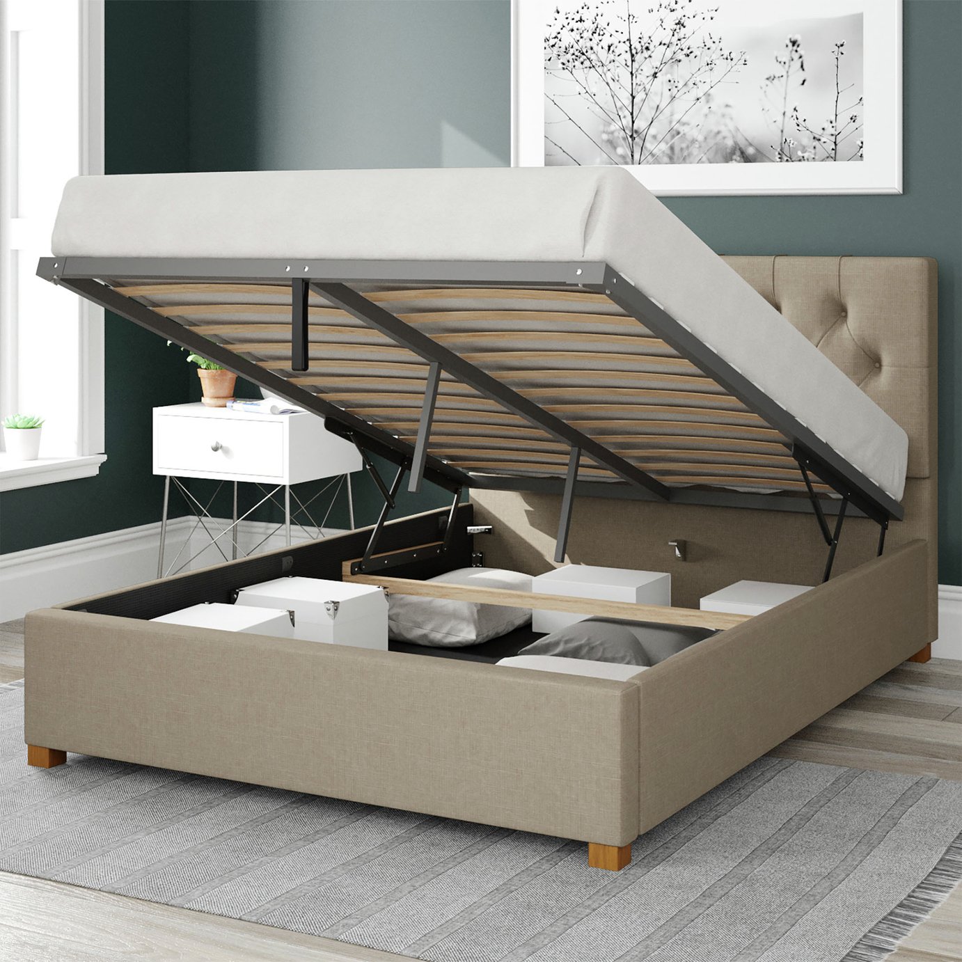 Aspire Olivier Linen Superking Ottoman Bedframe in Natural - British product