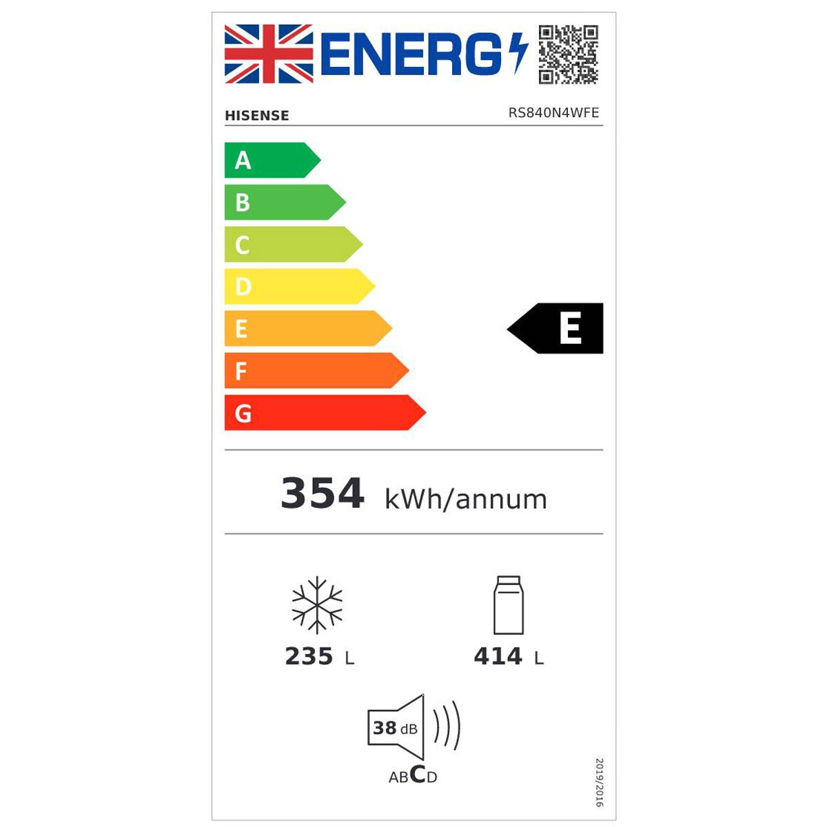 Hisense RS840N4WFE, Side by Side Fridge Freezer with Non Plumbed Water Dispenser, E Rated in Black GOODS Costco UK