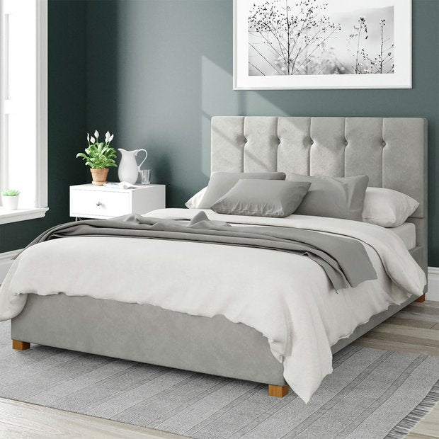 Aspire Hepburn velvet ottoman bedframe light silver kingsize - British product