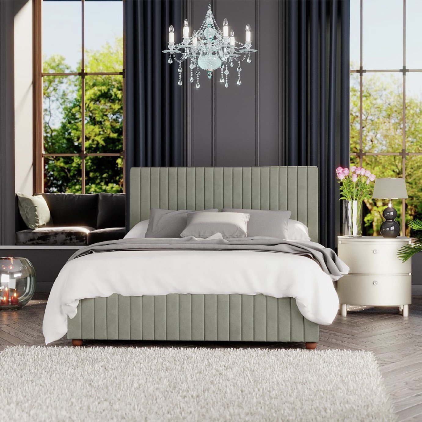 LLB Estella Velvet Ottoman Bedframe in Duck Egg, UK version