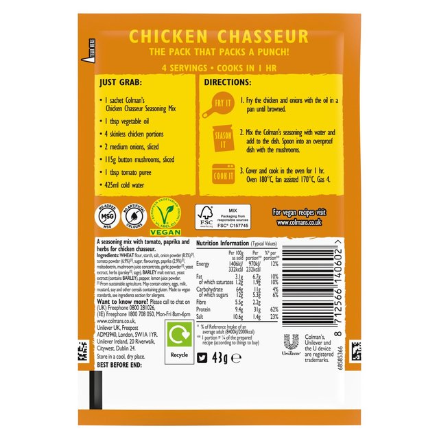 Colman's Chicken Chasseur Recipe Mix   43g GOODS M&S   