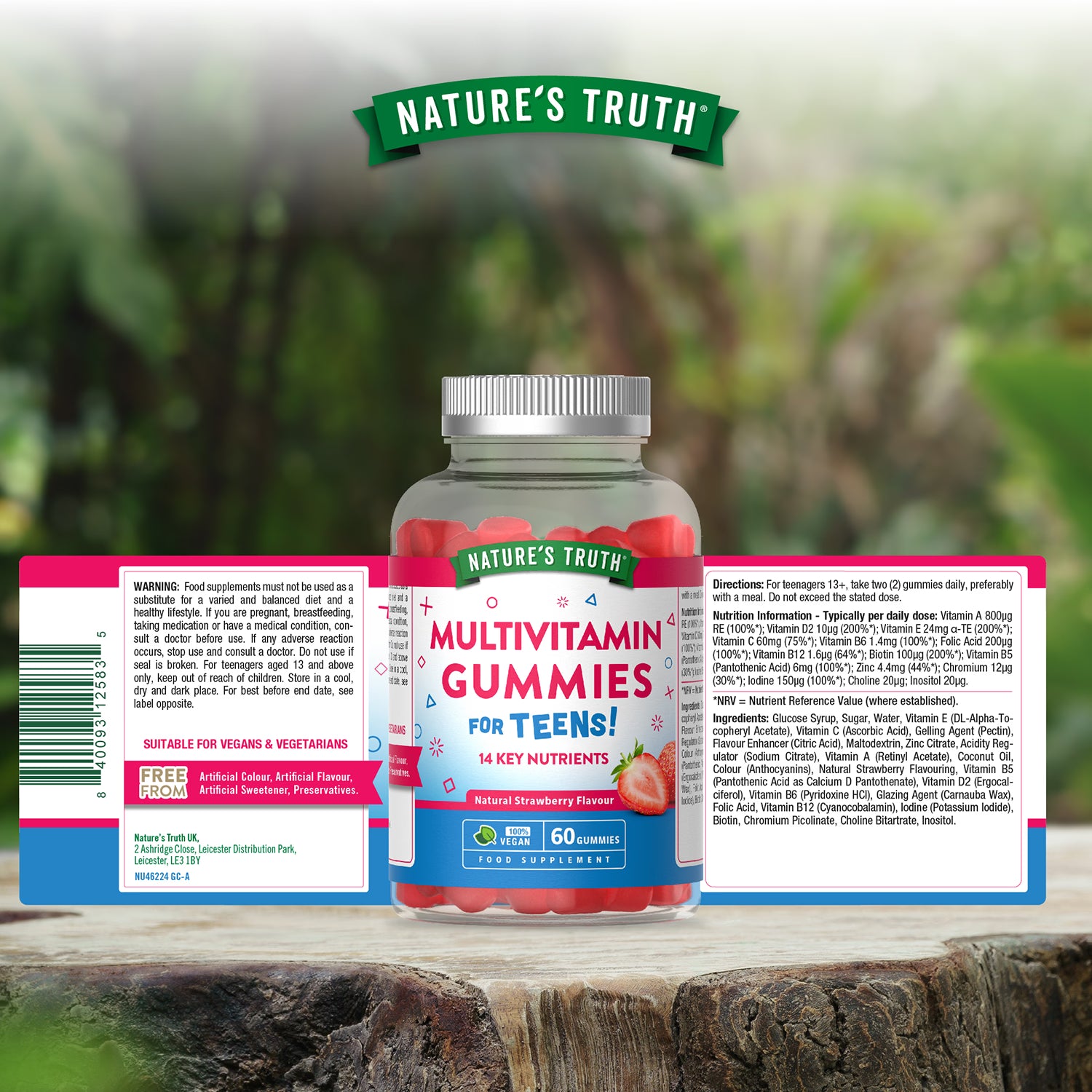 Nature's Truth strawberry multivitamin gummies 60 count, imported from the UK