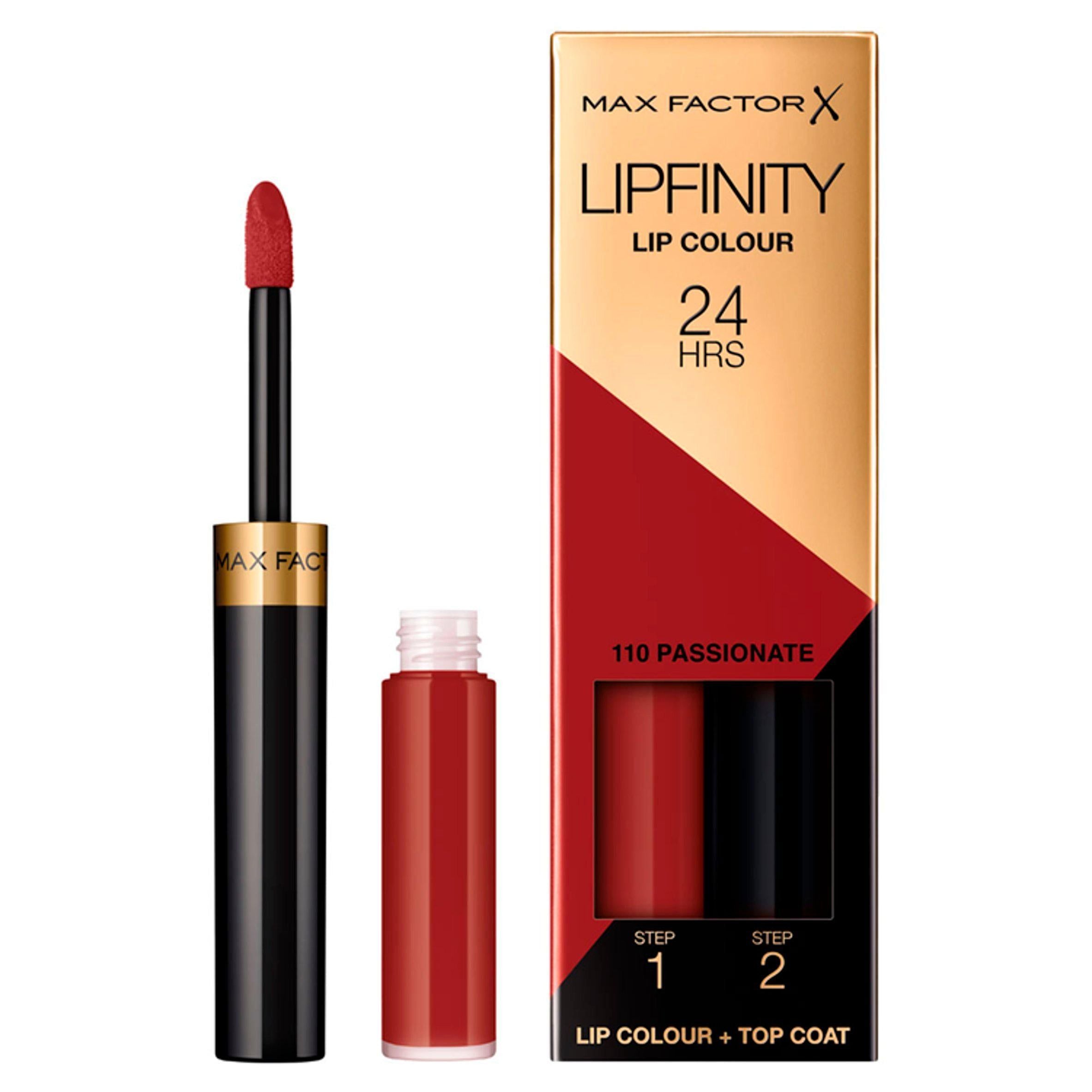 Max Factor Lipfinity Lip Colour Lipstick, 2-Step Long Lasting, 110 Passionate, 2.3ml + 1.9g All Sainsburys   