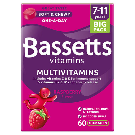 Bassetts Vitamins Multivitamins Raspberry Flavour 7-11 Years One A Day 60 Soft & Chewies GOODS ASDA   