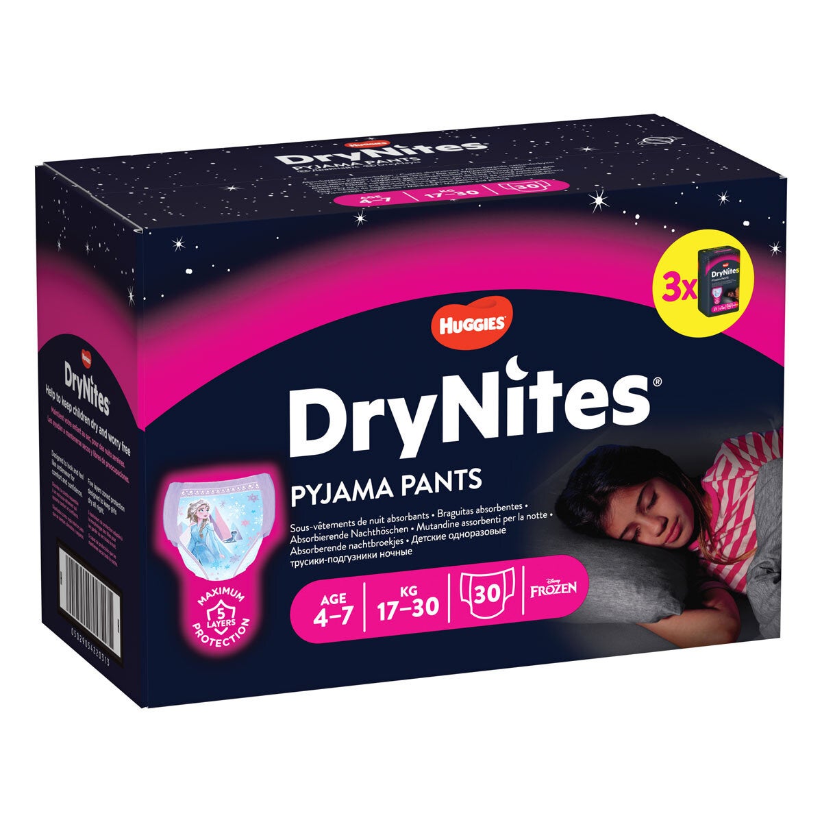 Huggies absorbent pyjama pants for girls aged 4-7, 30 pack, UK version
