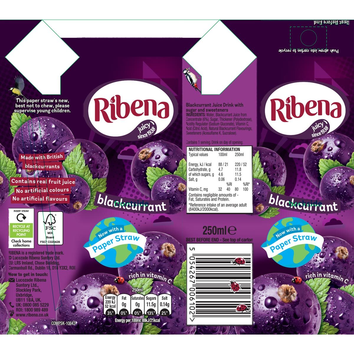 Ribena solbærjuicedrik 24 x 250 ml, importeret fra Storbritannien