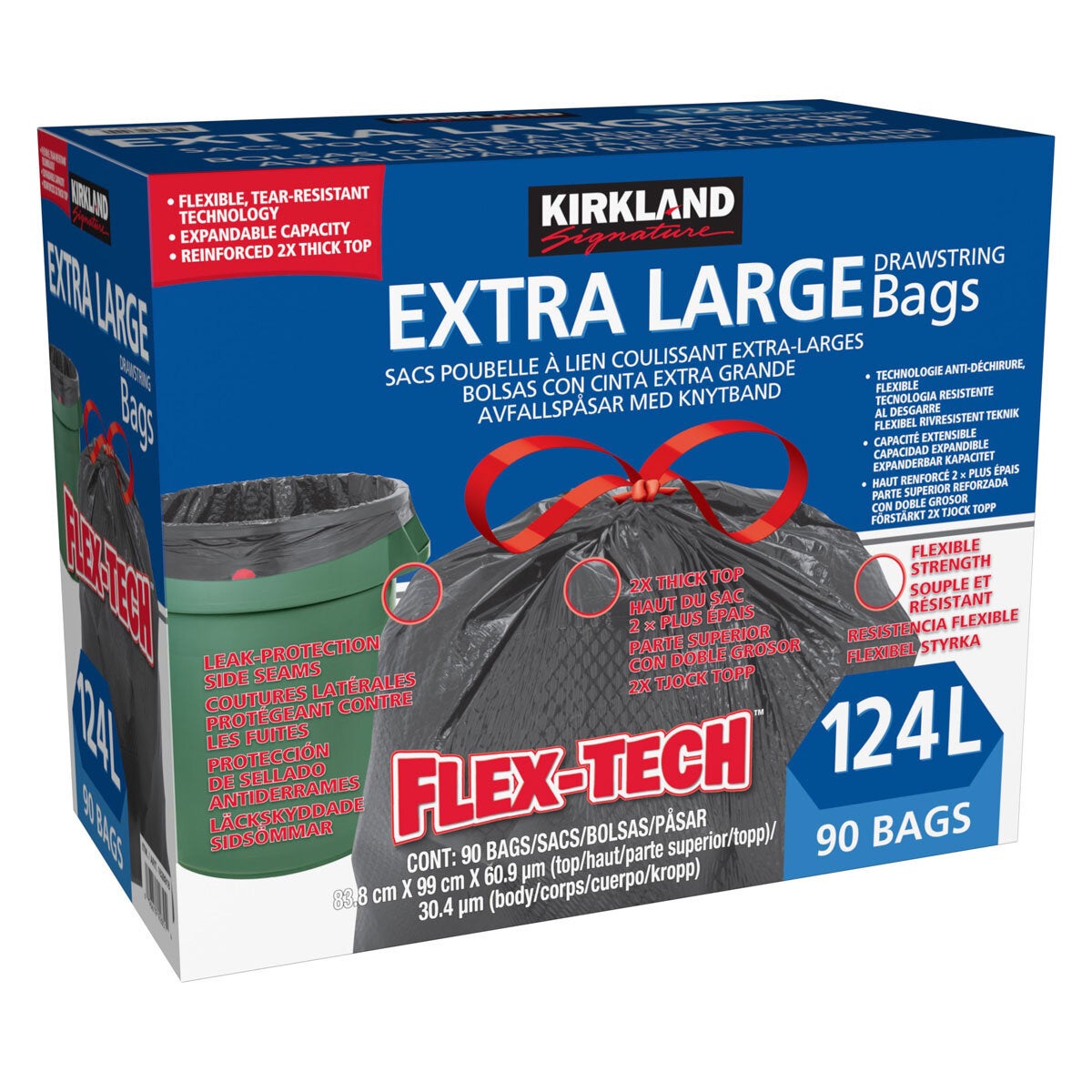 Kirkland Signature 124 Litre Flex-Tech Bin Bags 90 Pack