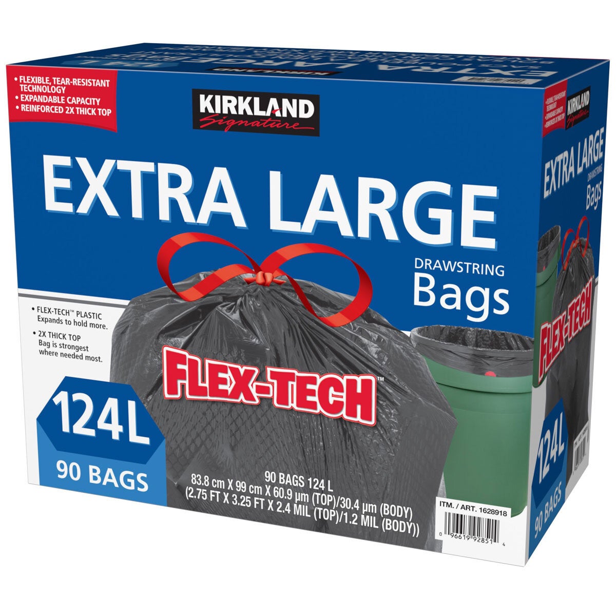 Kirkland Signature 124 Litre Flex-Tech Bin Bags 90 Pack