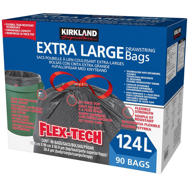 Kirkland Signature 124 Litre Flex-Tech Bin Bags 90 Pack