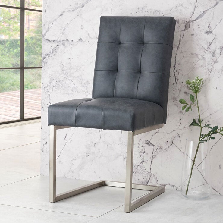 Bentley Designs dining chair mottled black faux leather, imported from the UK