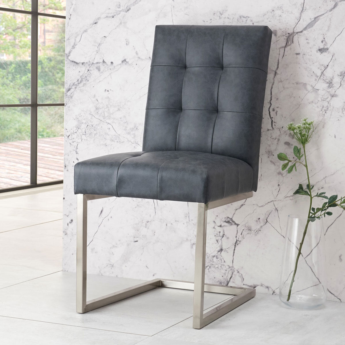 Bentley Designs dining chair mottled black faux leather, imported from the UK