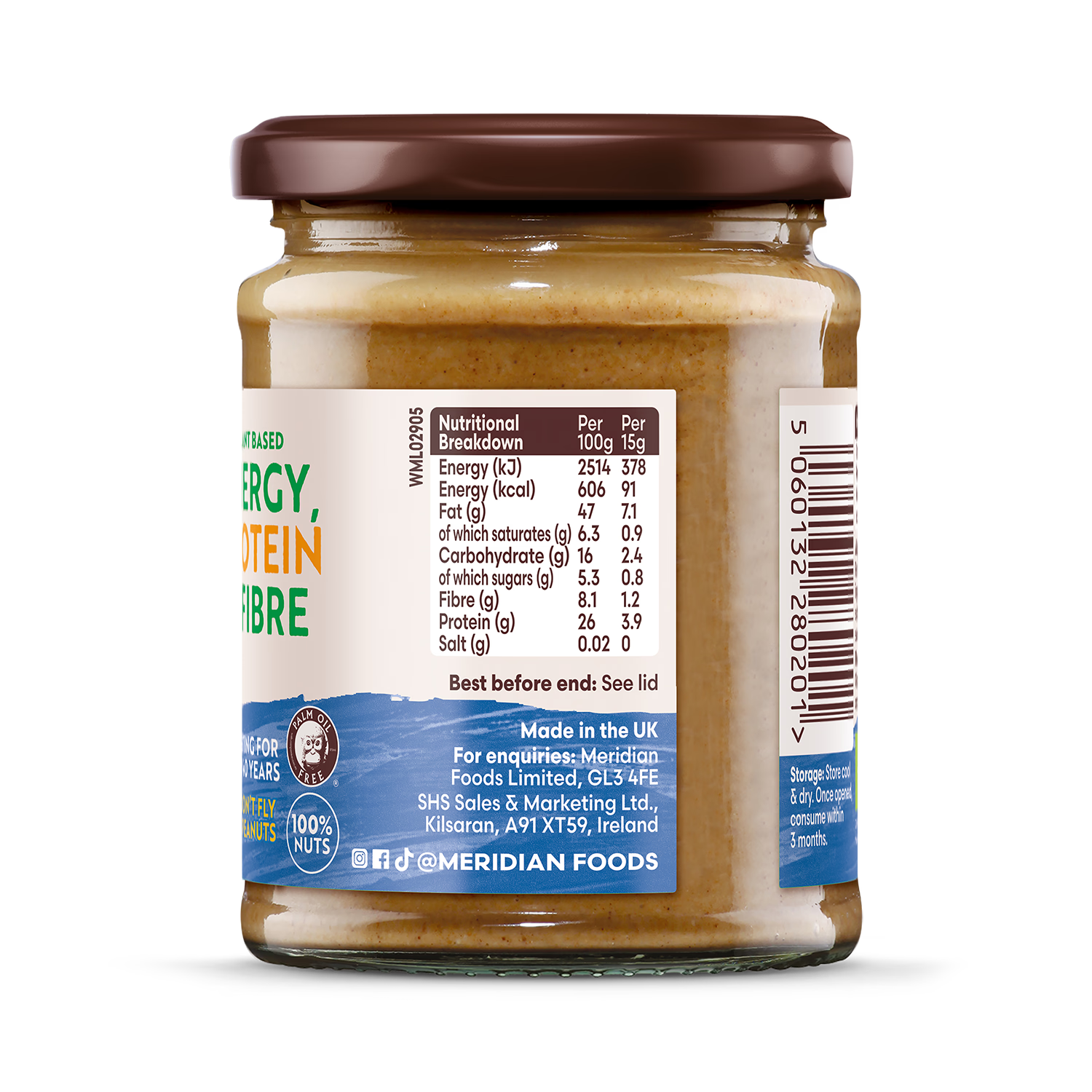 Meridian organic peanut butter smooth 280g, imported from the UK