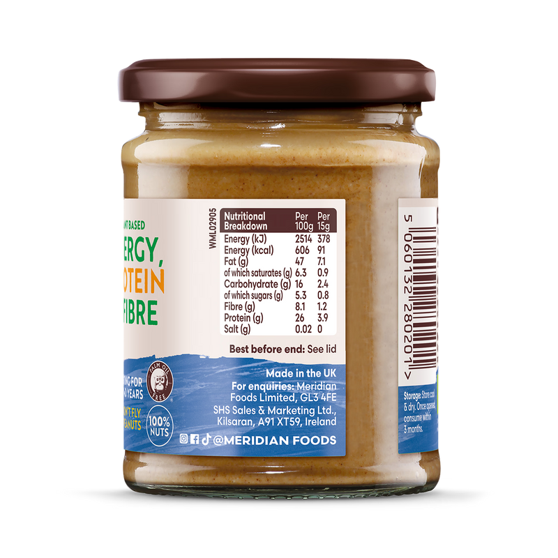 Meridian organic peanut butter smooth 280g, imported from the UK