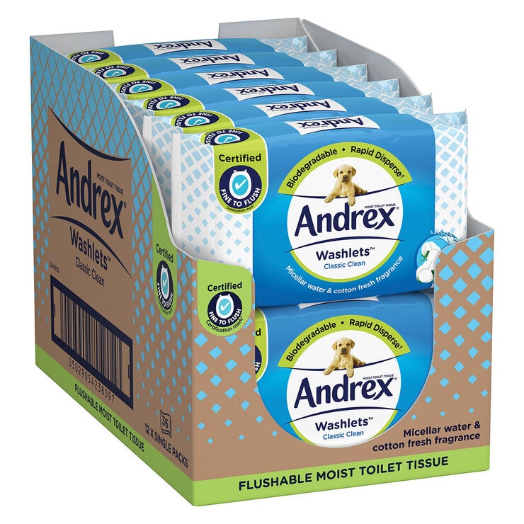 Andrex Classic Clean Washlets Wipes 12 x 36 Pack
