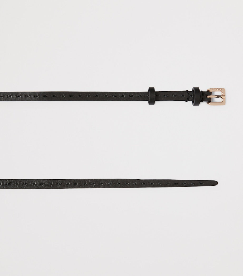 Max Mara leather slim belt with gold-tone hardware, UK version