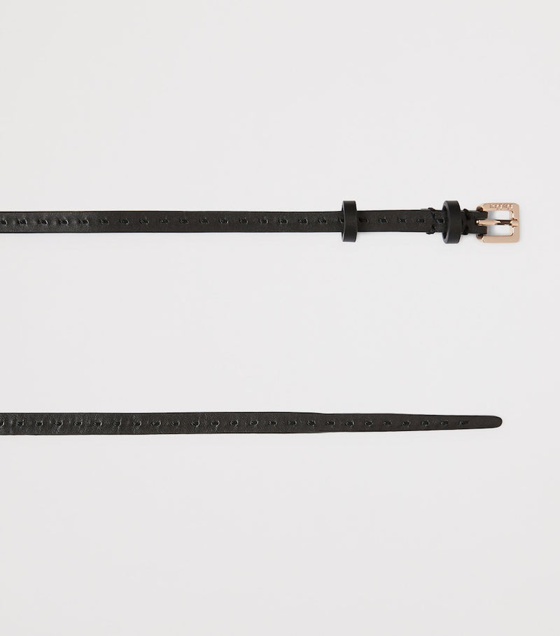 Max Mara leather slim belt with gold-tone hardware, UK version