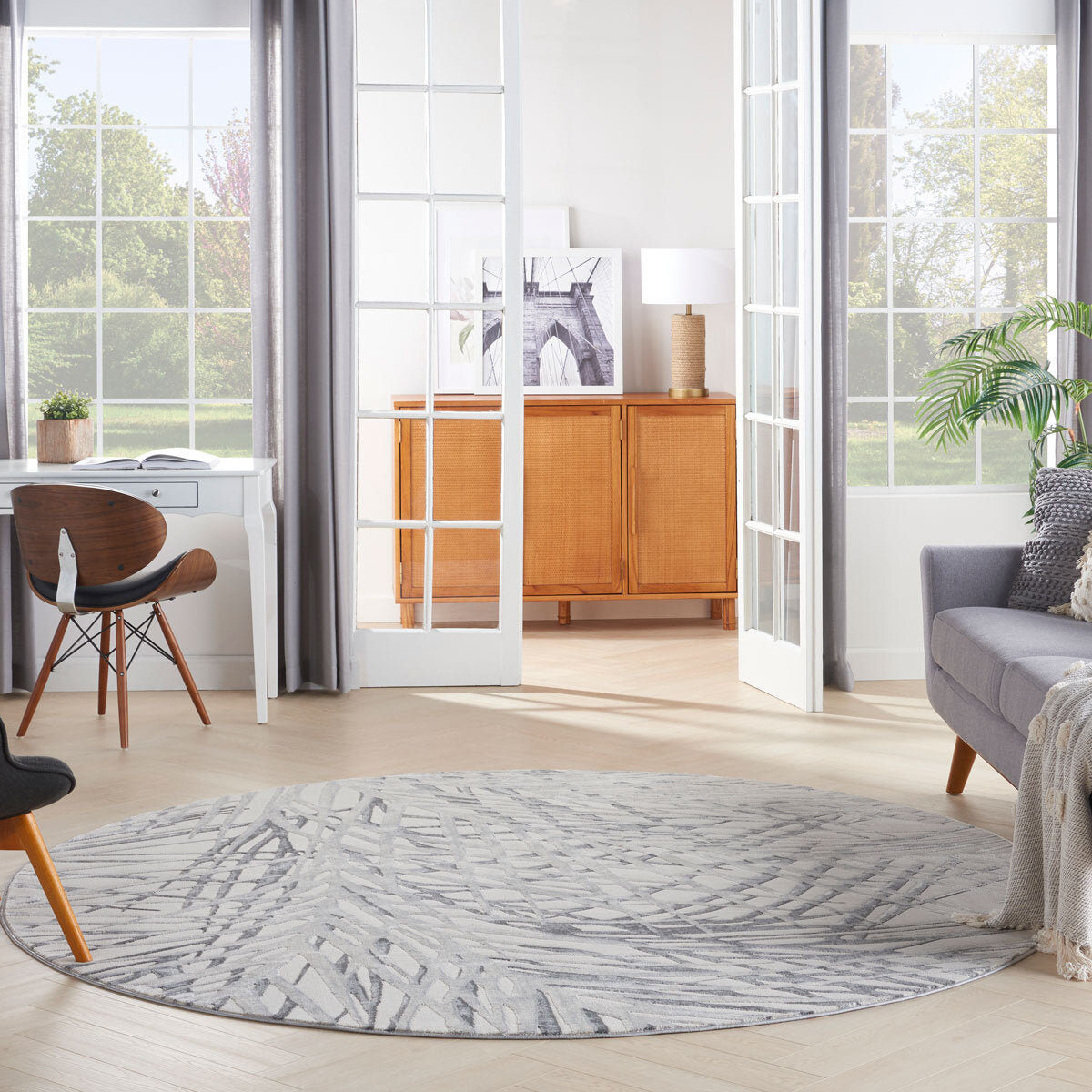 Rustic Textures Ivory & Grey Circle Rug, 160 cm GOODS Costco UK