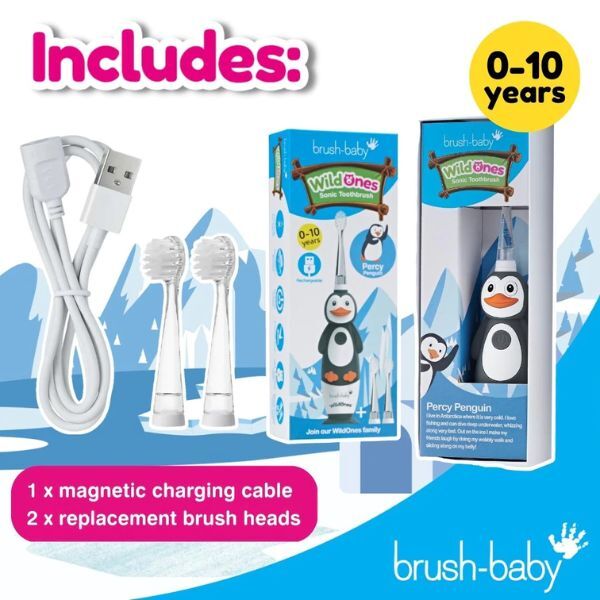 Brush Baby WildOnes-Penguin Toothbrush & Applemint T'paste GOODS Superdrug   