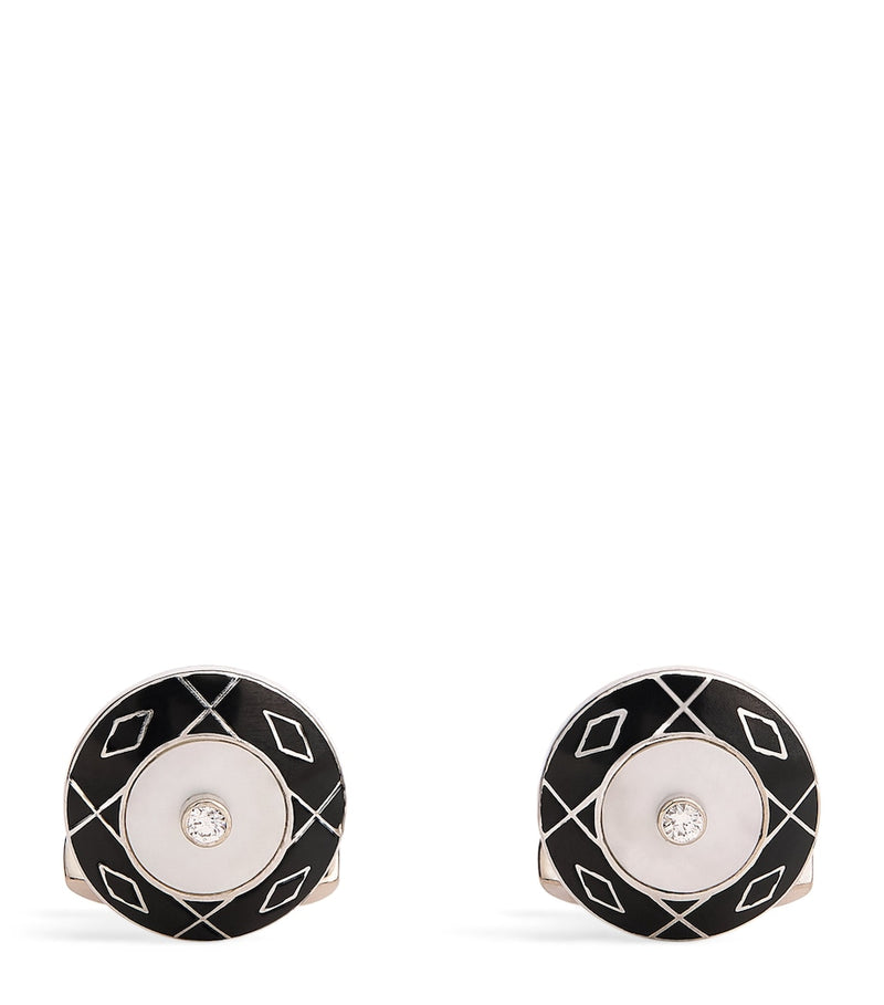 Deakin & Francis yellow gold diamond mother-of-pearl cufflinks, imported from the UK