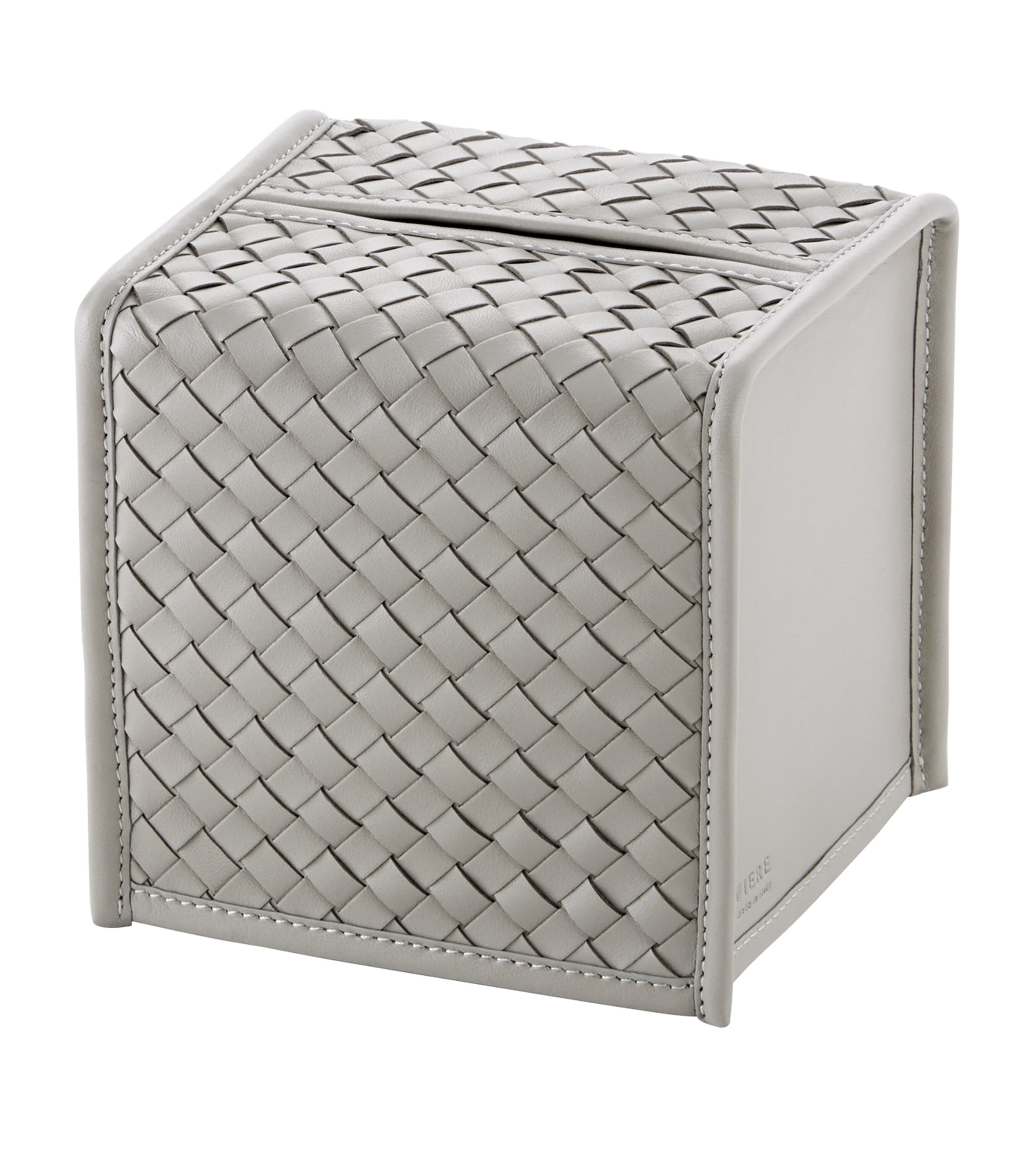 Square Woven Leather-Accented Storage Box