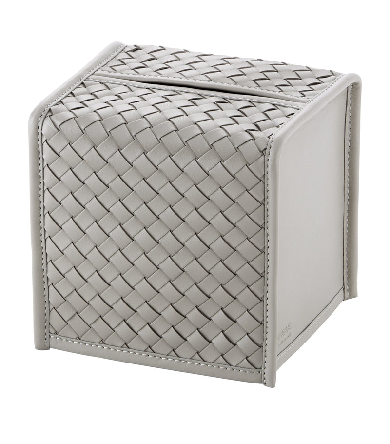 Square Woven Leather-Accented Storage Box
