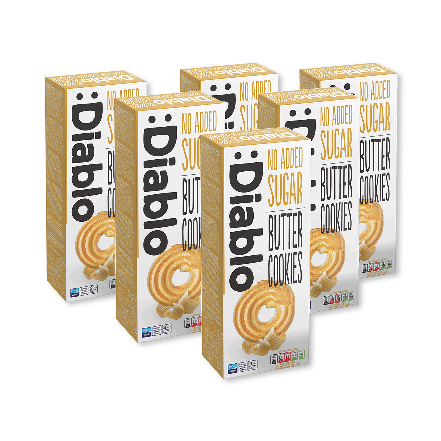 Diablo no added sugar butter cookies 135g pack of 6, UK version