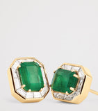 SHAY yellow gold emerald diamond halo earrings, imported from the UK