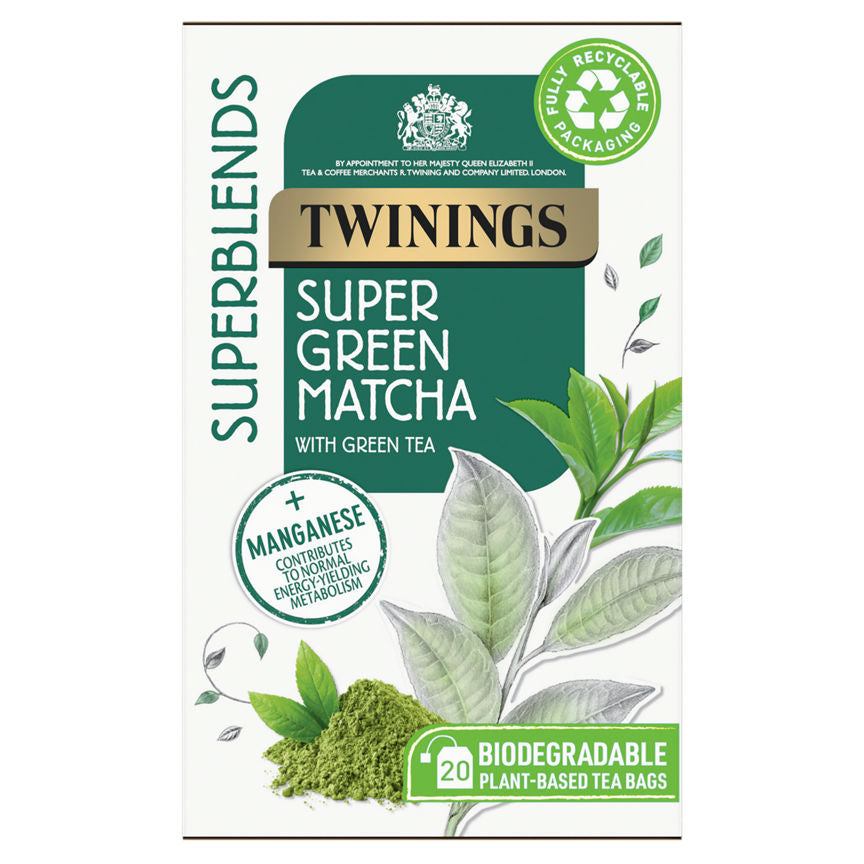 Twinings Superblends Super Green Matcha 20 Plant-Based Tea Bags 40g GOODS ASDA   