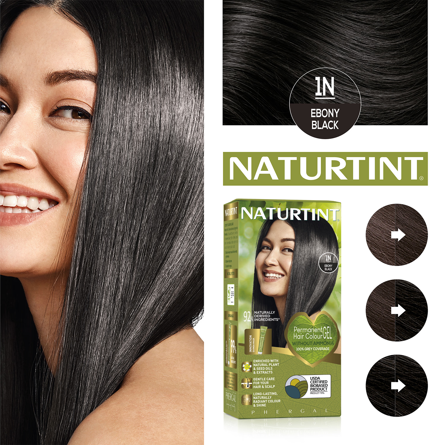 Naturtint Permanent Hair Colour 1N Ebony Black, imported from the UK