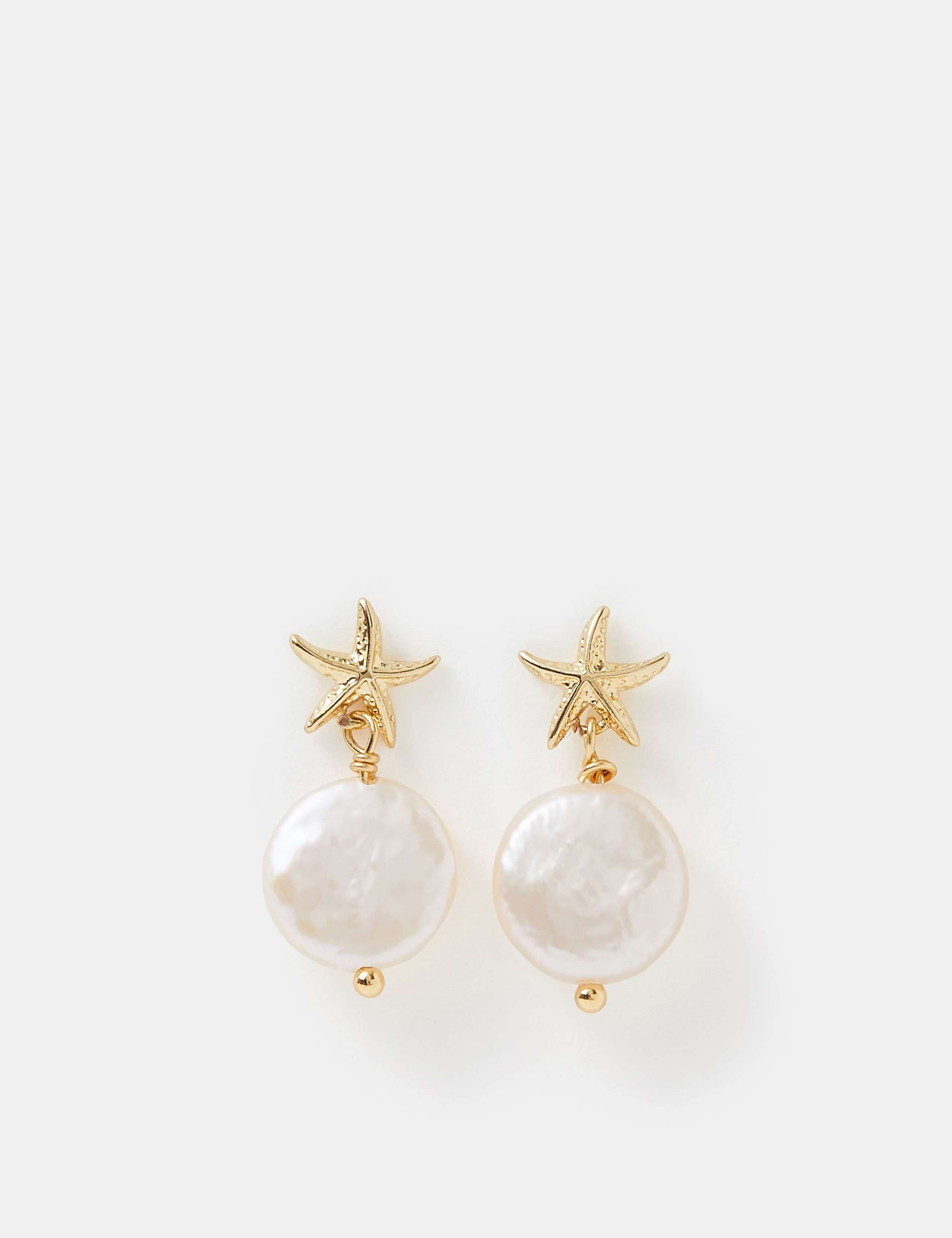 Accessorize 14ct gold plated pearl drop earrings, imported from the UK