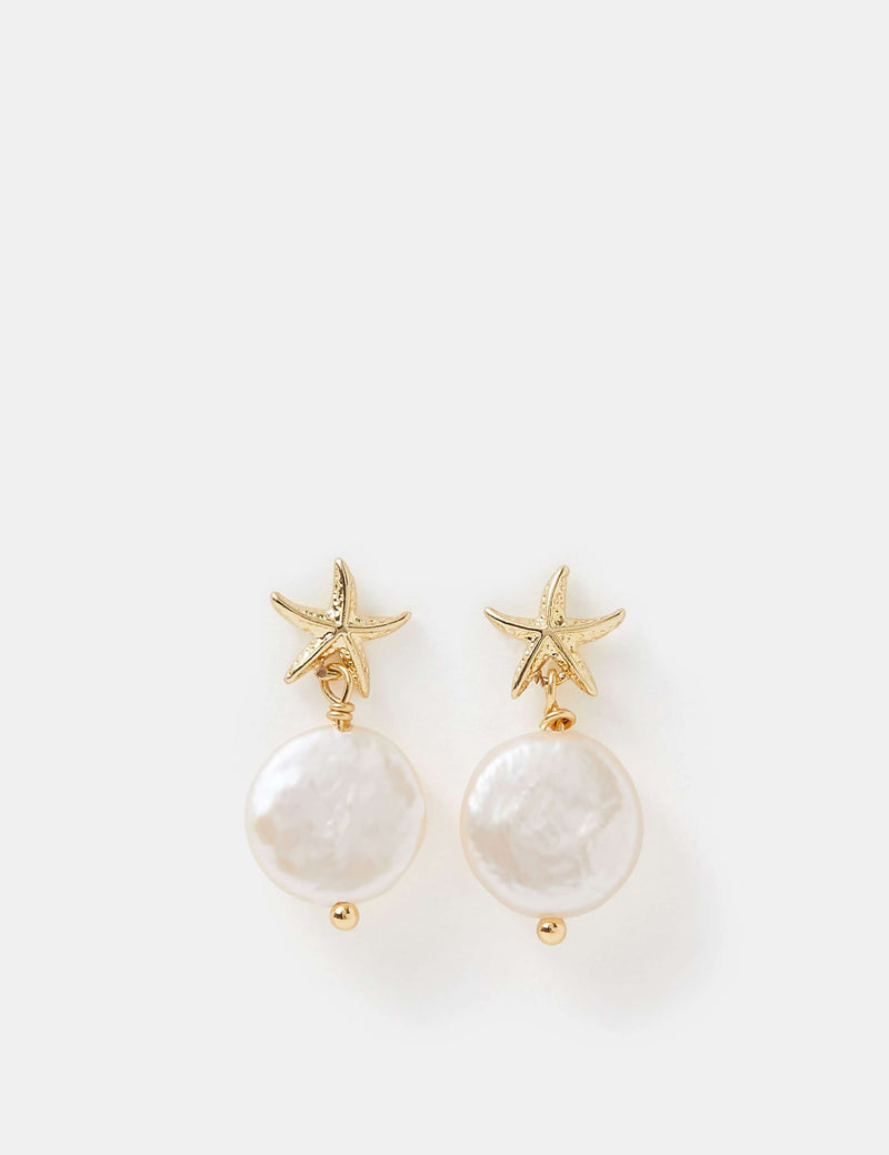 Accessorize 14ct gold plated pearl drop earrings, imported from the UK