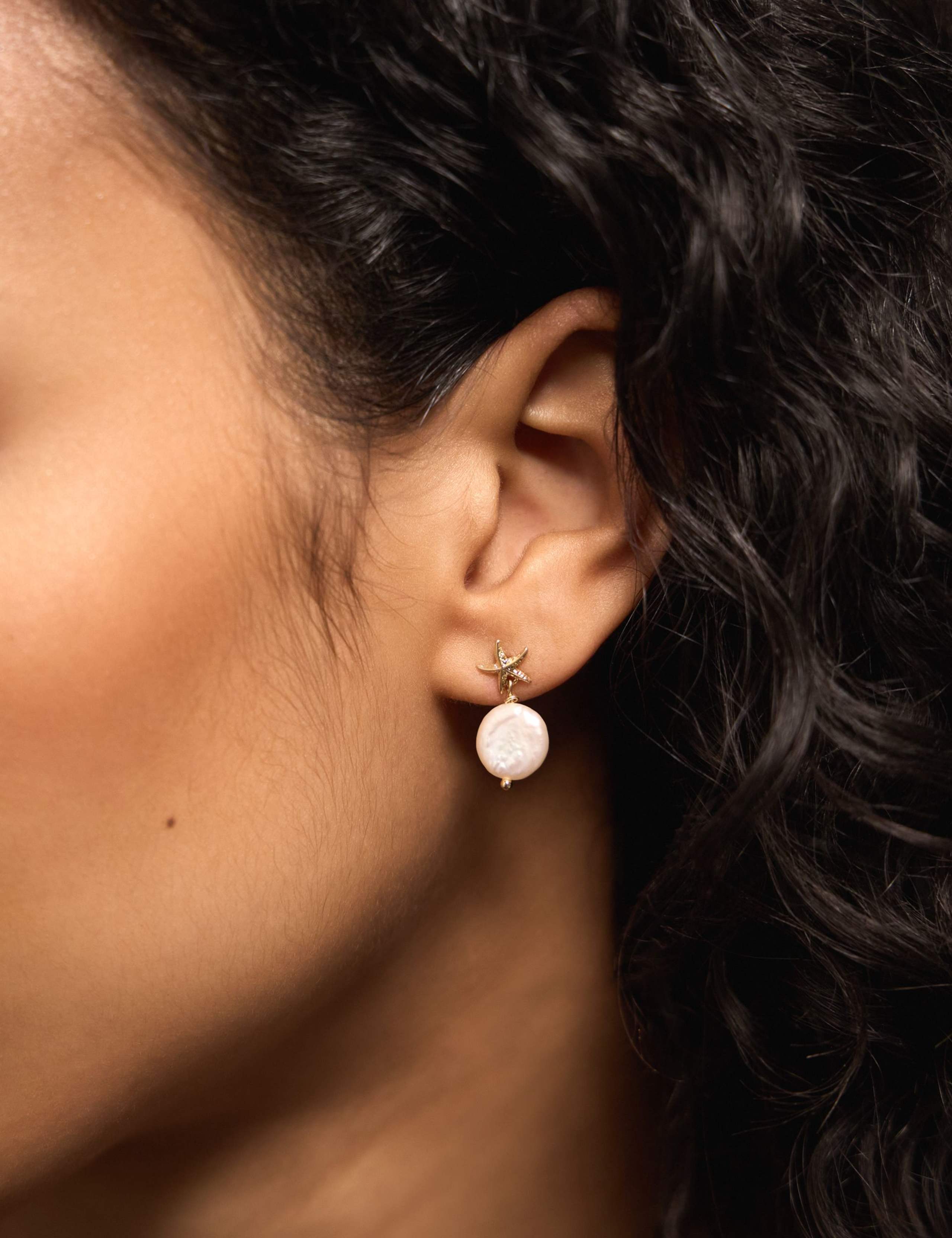 Accessorize 14ct gold plated pearl drop earrings, imported from the UK