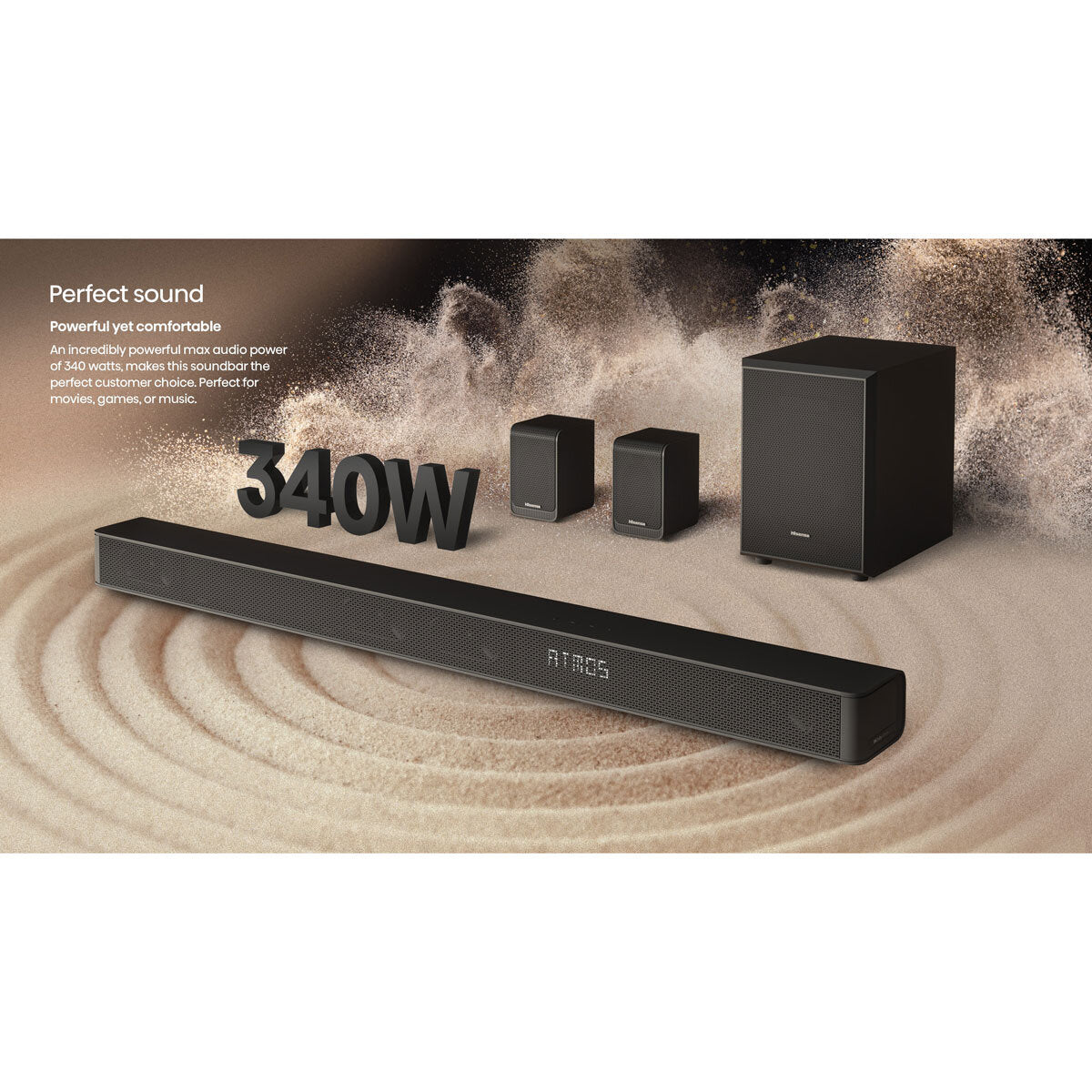 Hisense AX5100G 5.1ch, Soundbar with Wireless Subwoofer, 2 Rear Speakers and Bluetooth GOODS Costco UK