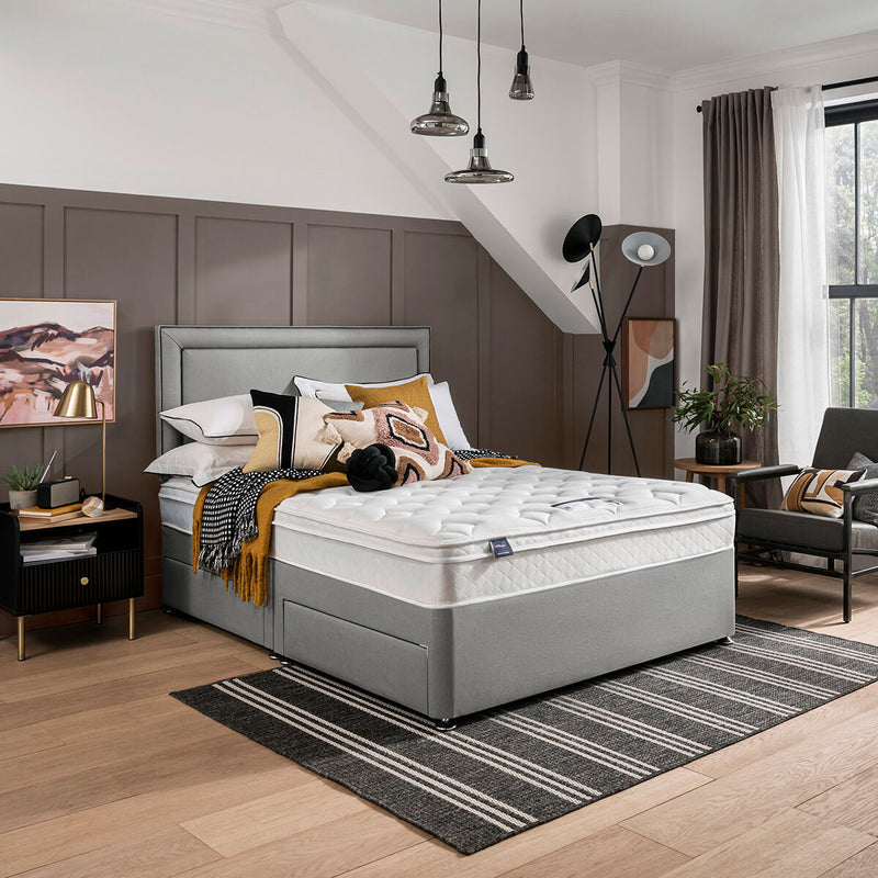 Silentnight schiefergraues Stoffkopfteil Doppelbett (britische Marke)