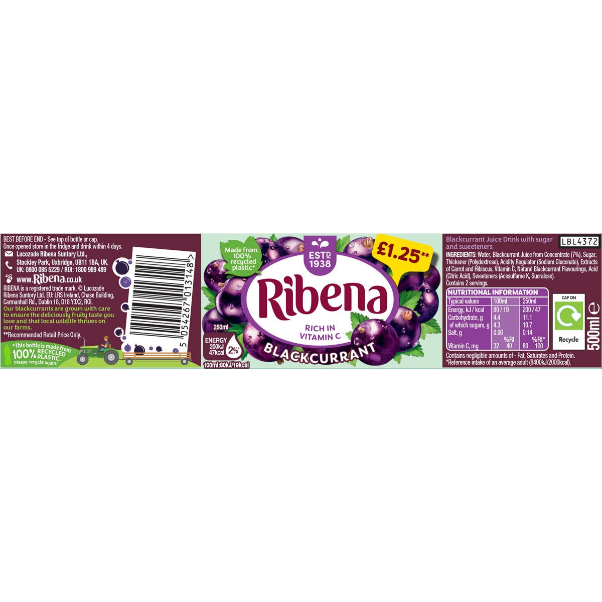 Ribena Blackcurrant PMP £1.25, 12 x 500ml GOODS Costco UK