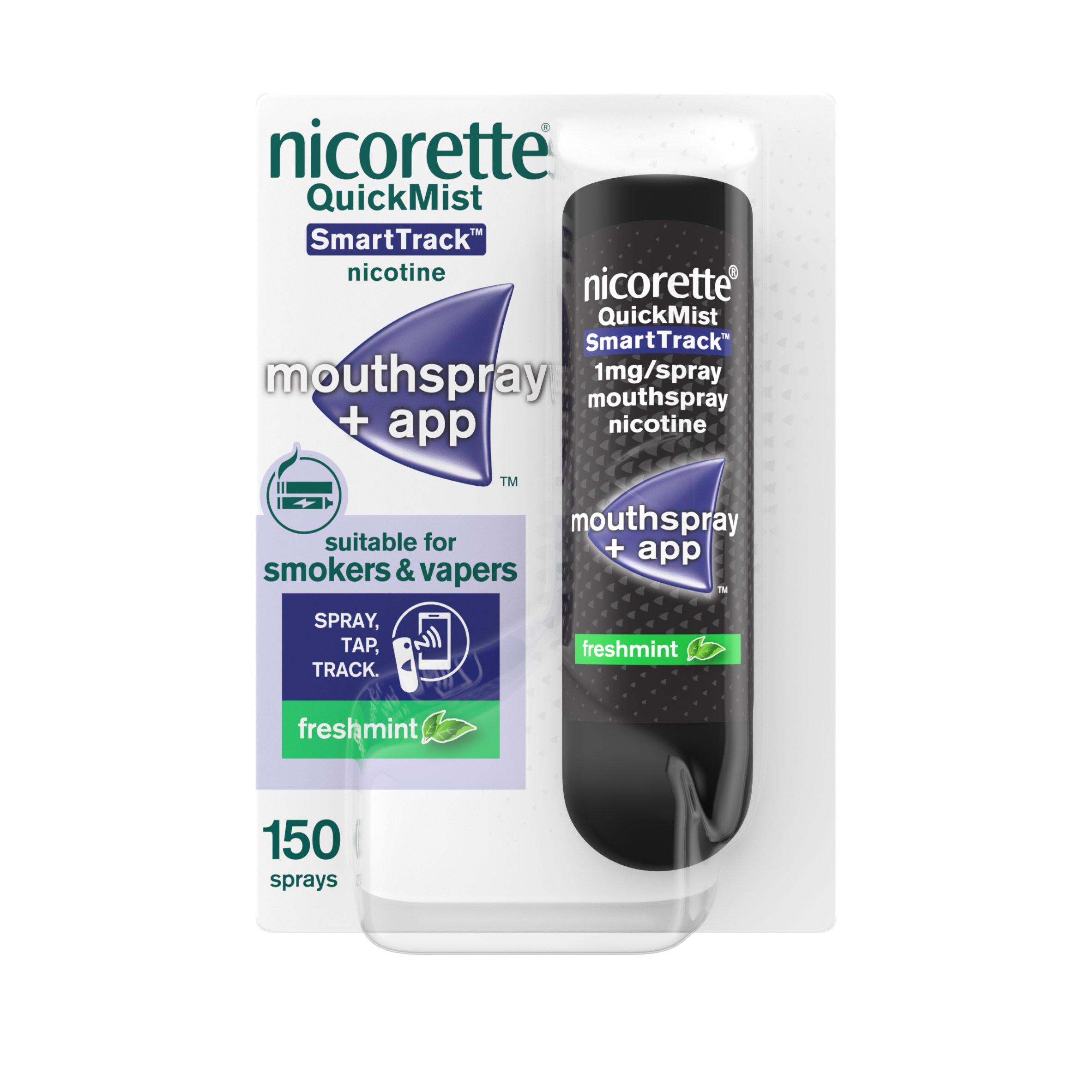 Nicorette QuickMist SmartTrack Mouthspray Nicotine Freshmint 1mgx150 smoking control Sainsburys   