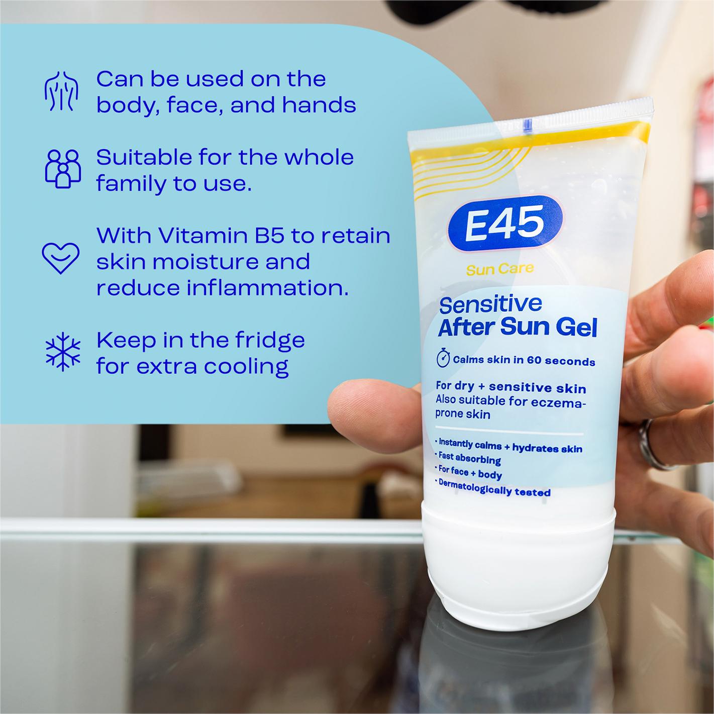 E45 Sensitive After Sun Gel 150ml, imported from the UK