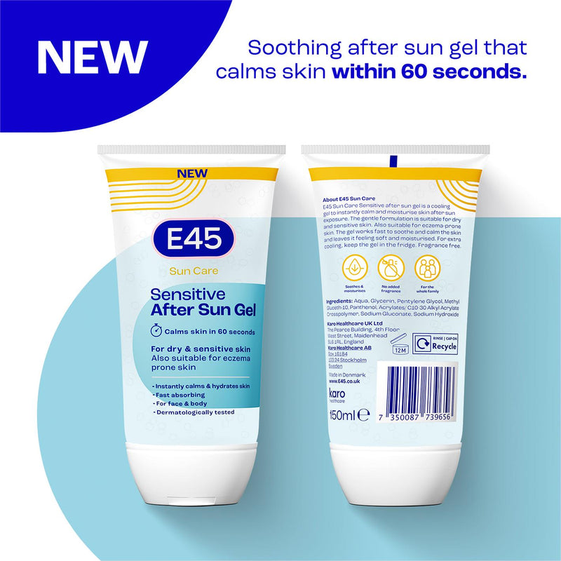E45 Sensitive After Sun Gel 150ml, imported from the UK