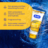 E45 sunscreen SPF 50+ sensitive 180ml, UK version