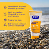 E45 sun care lotion SPF30 sensitive 180ml, imported from the UK