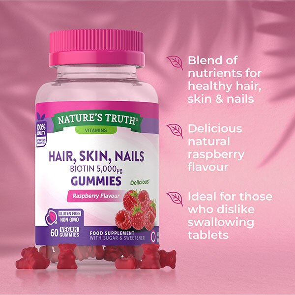 Vegan Hair, Skin & Nails Gummies Hair Growth, 5000Mcg Biotin GOODS Superdrug   