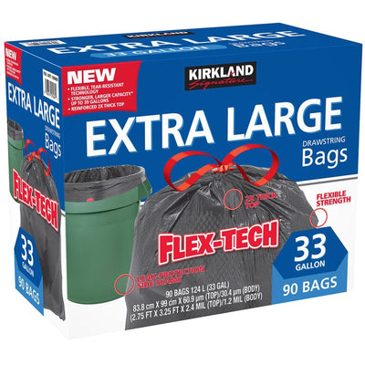 أكياس قمامة Kirkland Signature Flex-Tech بسعة 33 جالون، عبوة 90 من Costco UK - اشتري عبر الإنترنت على McGrocer