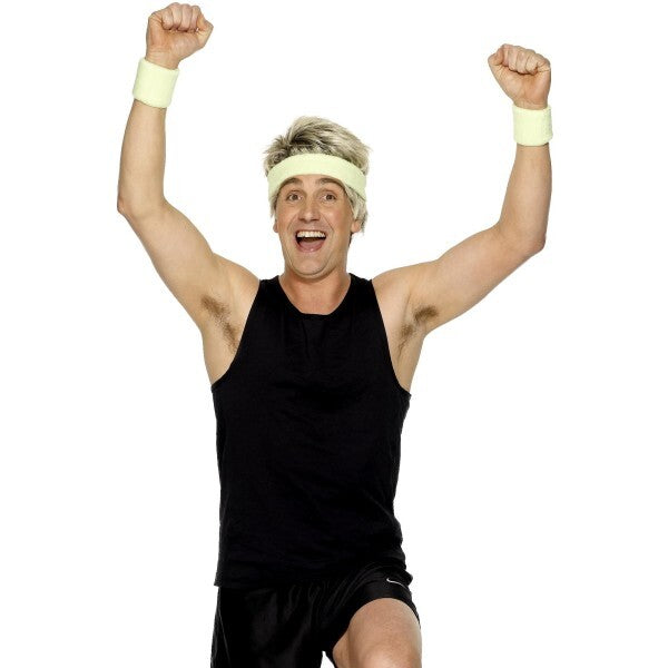 Smiffys yellow sweatbands set headband wristbands (British brand)