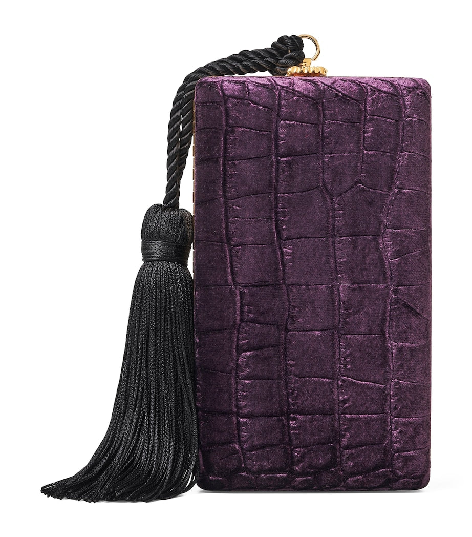 Aspinal of London velvet croc-embossed Paloma box clutch bag, imported from the UK
