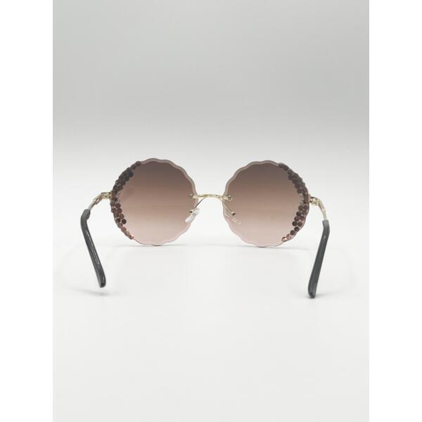 SVNX oversized round frameless sunglasses with gold frame and brown lenses - British product