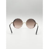 SVNX oversized round frameless sunglasses with gold frame and brown lenses - British product