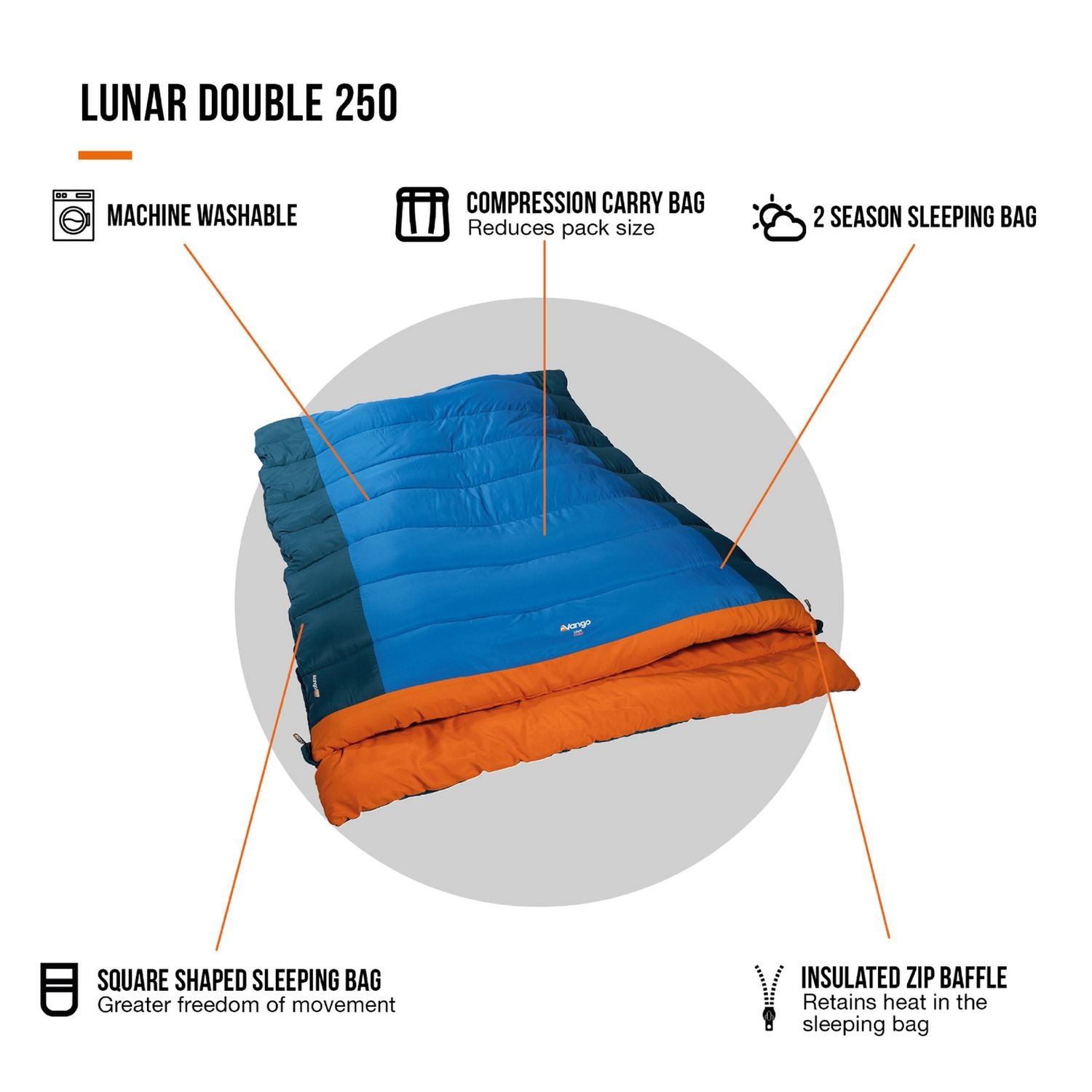 Vango Lunar Double Envelope 250GSM Sleeping Bag (British brand)